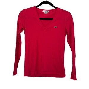 Lacoste V-Neck Long Sleeve Shirt Pink